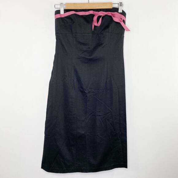 Ruth Womens Black Pink Ribbon Y2K Strapless Sheath Dress Size 4 Cotton 90s - Picture 1 of 6